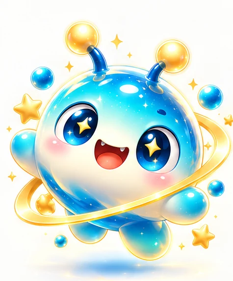 Happy Ponpo waving with wide sparkly eyes